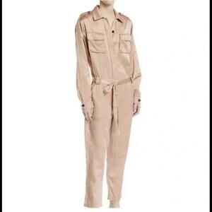 ALC rose gold satin long sleeve button down jumpsuit